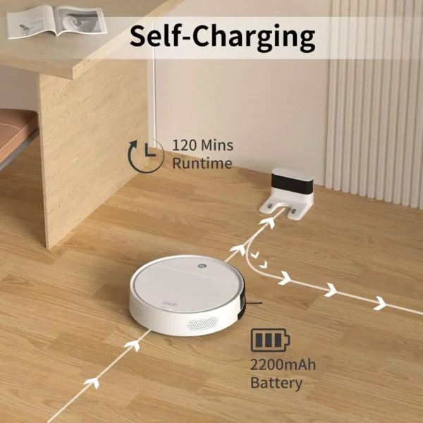 OKP K5 Robot Vacuum Cleaner 2500Pa, 120 Min Runtime, WiFi/App/Alexa, Self-Charging, Slim, Perfect for Hard Floors, Pet Hair - Image 6