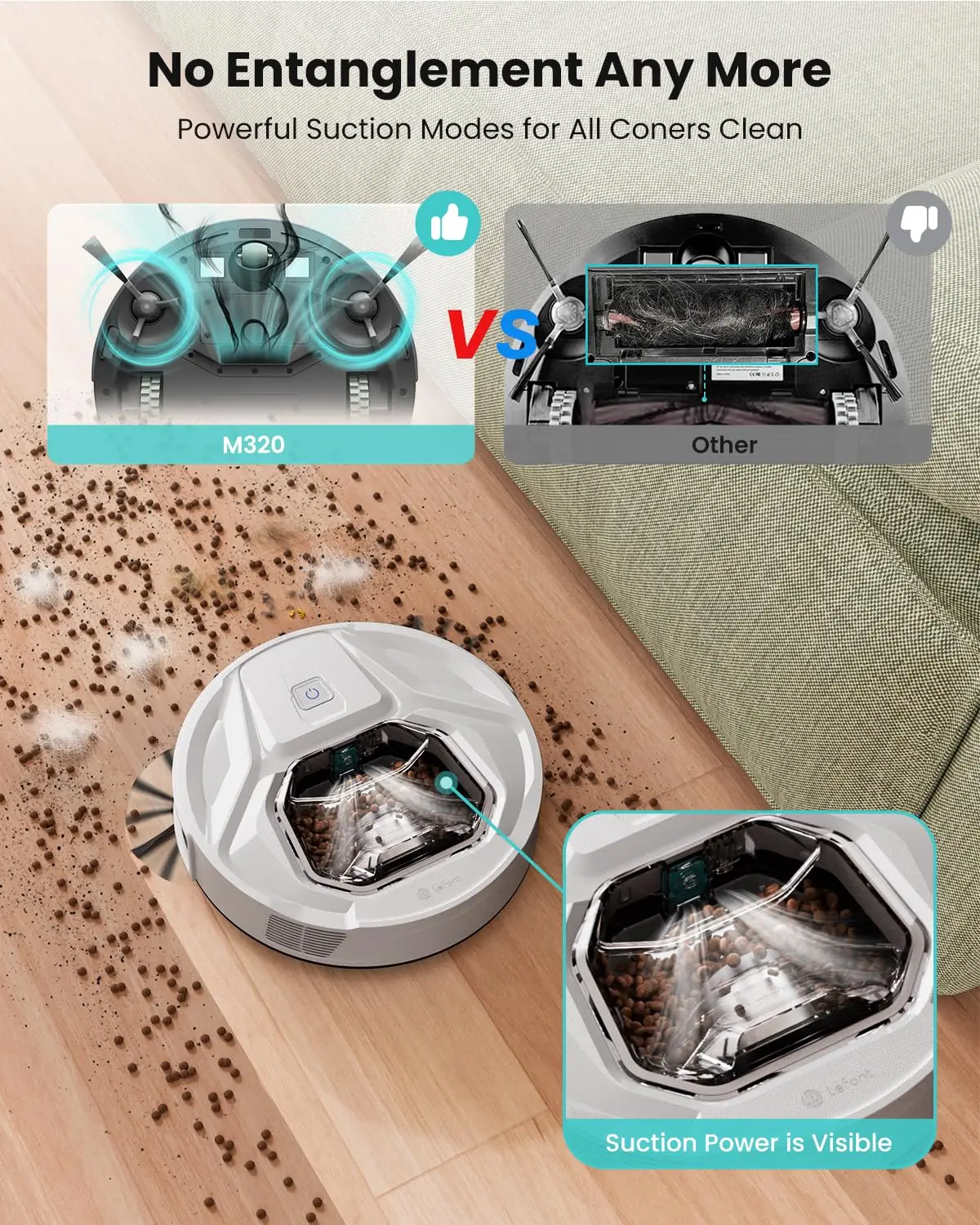 Lefant M320 Robot Vacuum Cleaner with Mop, 6000Pa Powerful Suction, Visible Dustbin, Carpet Detection, Alexa Voice Control - Image 5