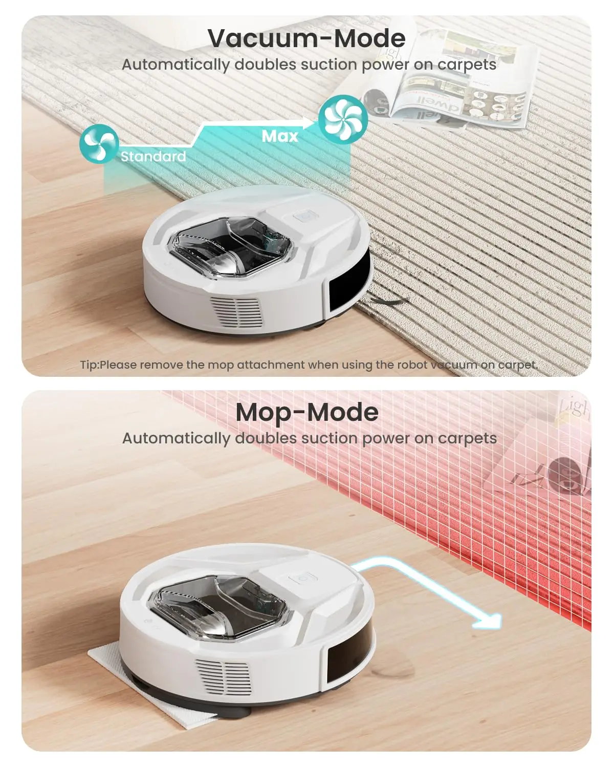 Lefant M320 Robot Vacuum Cleaner with Mop, 6000Pa Powerful Suction, Visible Dustbin, Carpet Detection, Alexa Voice Control - Image 6