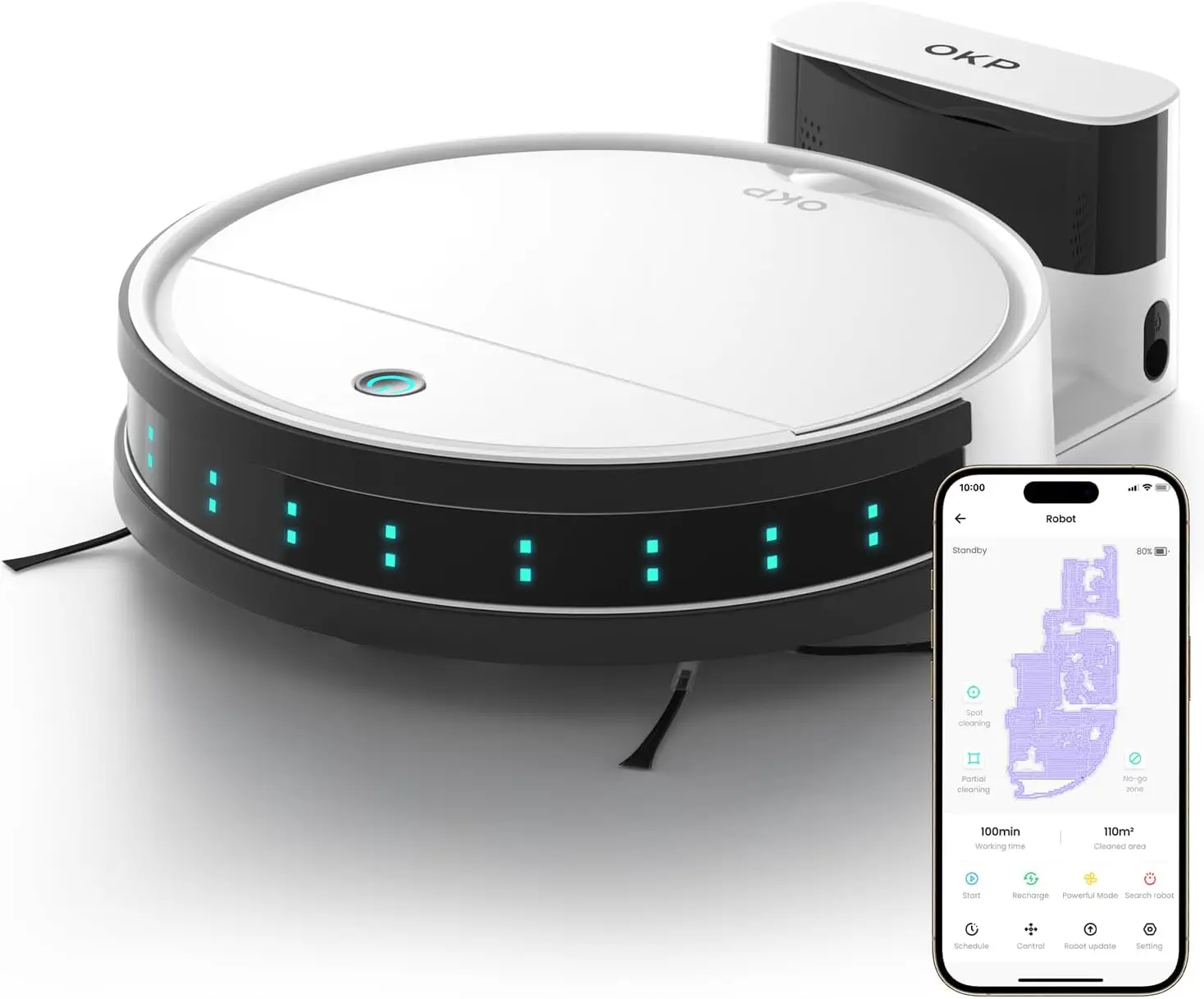 OKP K5 Robot Vacuum Cleaner 2500Pa, 120 Min Runtime, WiFi/App/Alexa, Self-Charging, Slim, Perfect for Hard Floors, Pet Hair